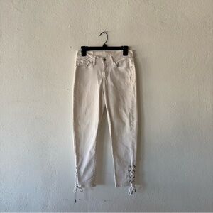 Levi’s White Denim Pants Women’s W27 Lace Up Ankle Straight Leg Jeans Mahones